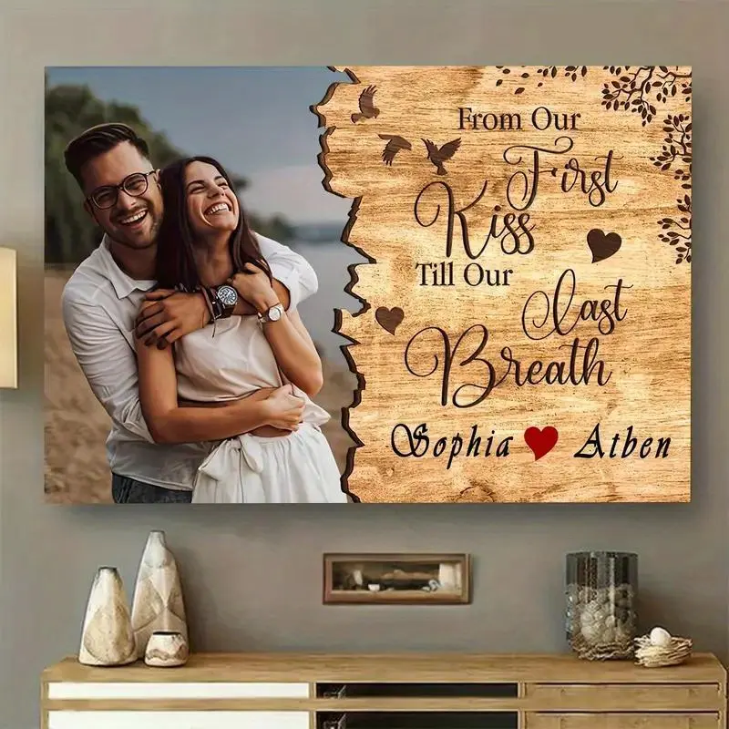 Personalized Couples Canvas - Custom photo & text printing with your images. Wedding/anniversary gift. Ready-to-hang, romantic decor. Perfect for spouses. 2D flat wall art., Customizable Wall Arts, Personalized Wall Arts