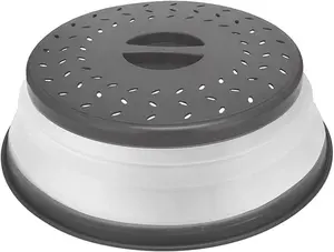 Microwave Splatter Cover Collapsible Microwave Cover for Food, Easy Grip Fruit Drainer BPA-Free Dishwasher Safe 10.5 inch,Grey