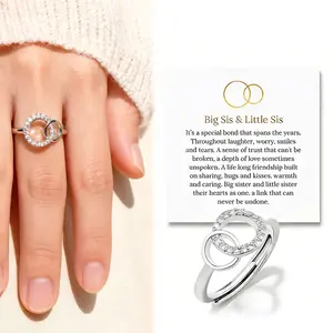 Big Sis & Little Sis Ring -Diamond Interlocking Circles Ring- Bond Together Promise Forever Inspirational Jewelry Sentimental Gift for Women & Girls