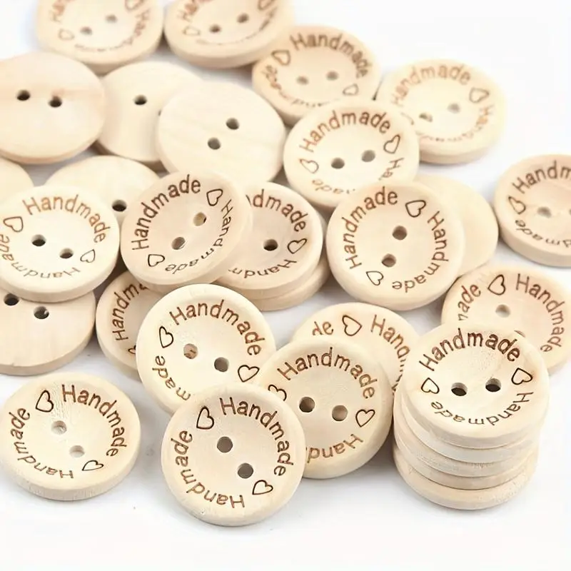 30pcs/set Wooden Craft Button, 2-hole Round Handmade Button, DIY Craft Button for Clothes, Sewing Clothing Accessories