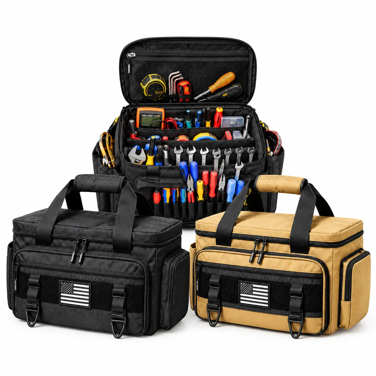 16" Black Tactical Tool Bag - 800D Oxford Fabric, MOLLE Compatible Travel Bag