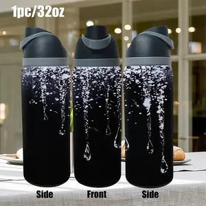 32oz Insulated Water Bottle with Flip Top Lid | Black & White Water Droplet Art Print | Stainless Steel Vacuum Travel Tumbler | Keep Drinks Hot & Cold | Perfect Minimalist Gift for Men Women, Birthday & Christmas | Stainless Steel Flask