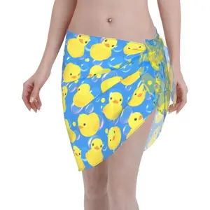 Yellow Rubber Duck Beach Sarong Womens Swimsuit Wrap Cover Up Pareo Sheer Chiffon Summer Bikini Wraps