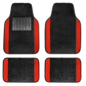 Universal Fit Car Floor Mats, Vinyl Heel Car Carpet Mats, Car Mats with Anti-Slip Backing & Driver Pad Fit for SUV,Vans,sedans, Trucks,Set of 4pcs - Black Red Line