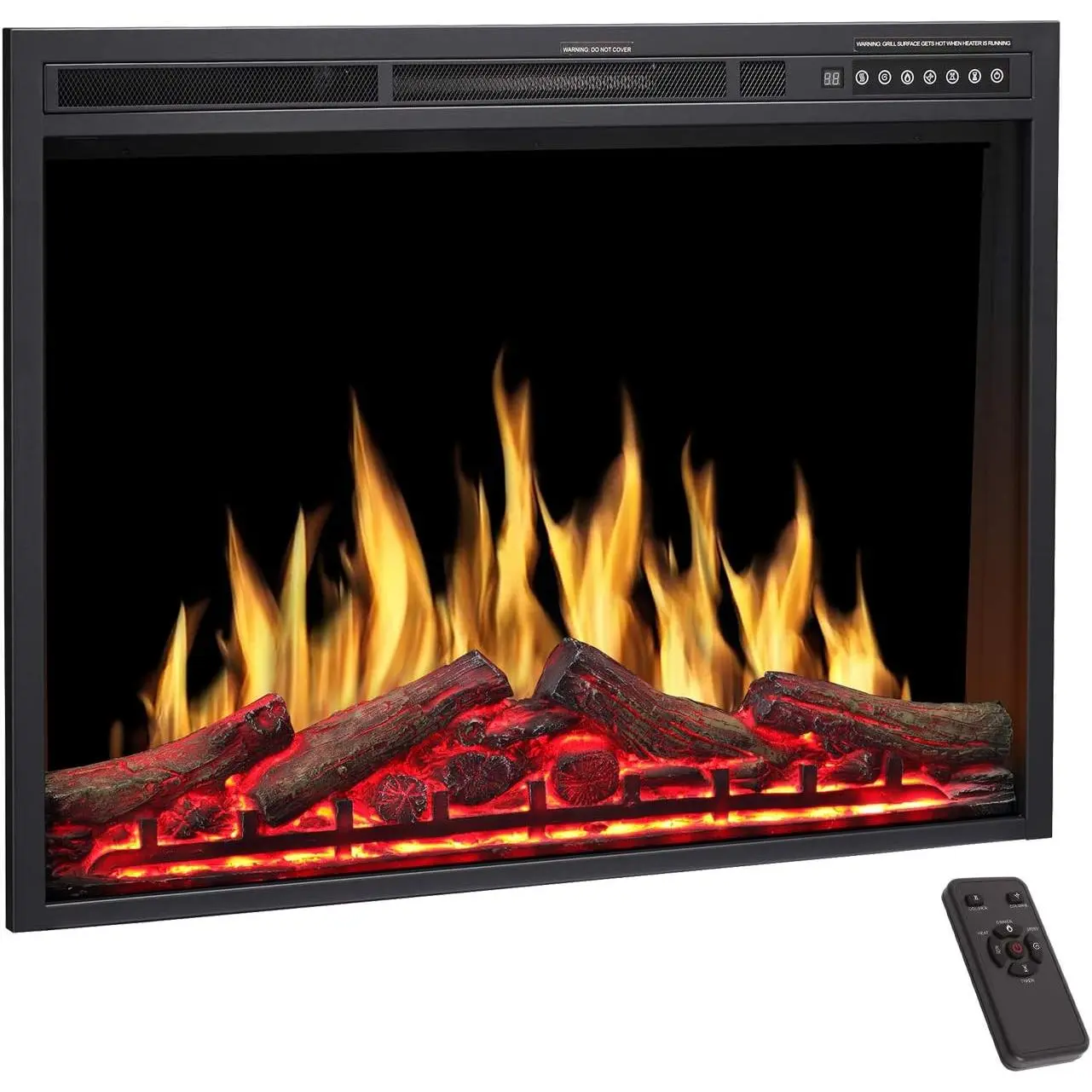 R.W.FLAME 34"&37" Electric Fireplace Insert Adjustable Flame Colors, Log Colors, Flame Speed and Brightness, Remote Control, 750W/1500W(34"x26")
