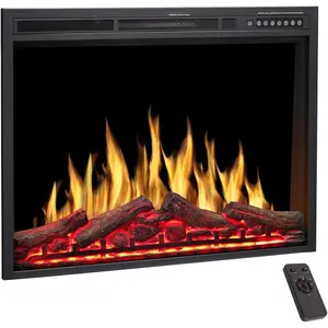 R.W.FLAME 34"&37" Electric Fireplace Insert Adjustable Flame Colors, Log Colors, Flame Speed and Brightness, Remote Control, 750W/1500W(34"x26")