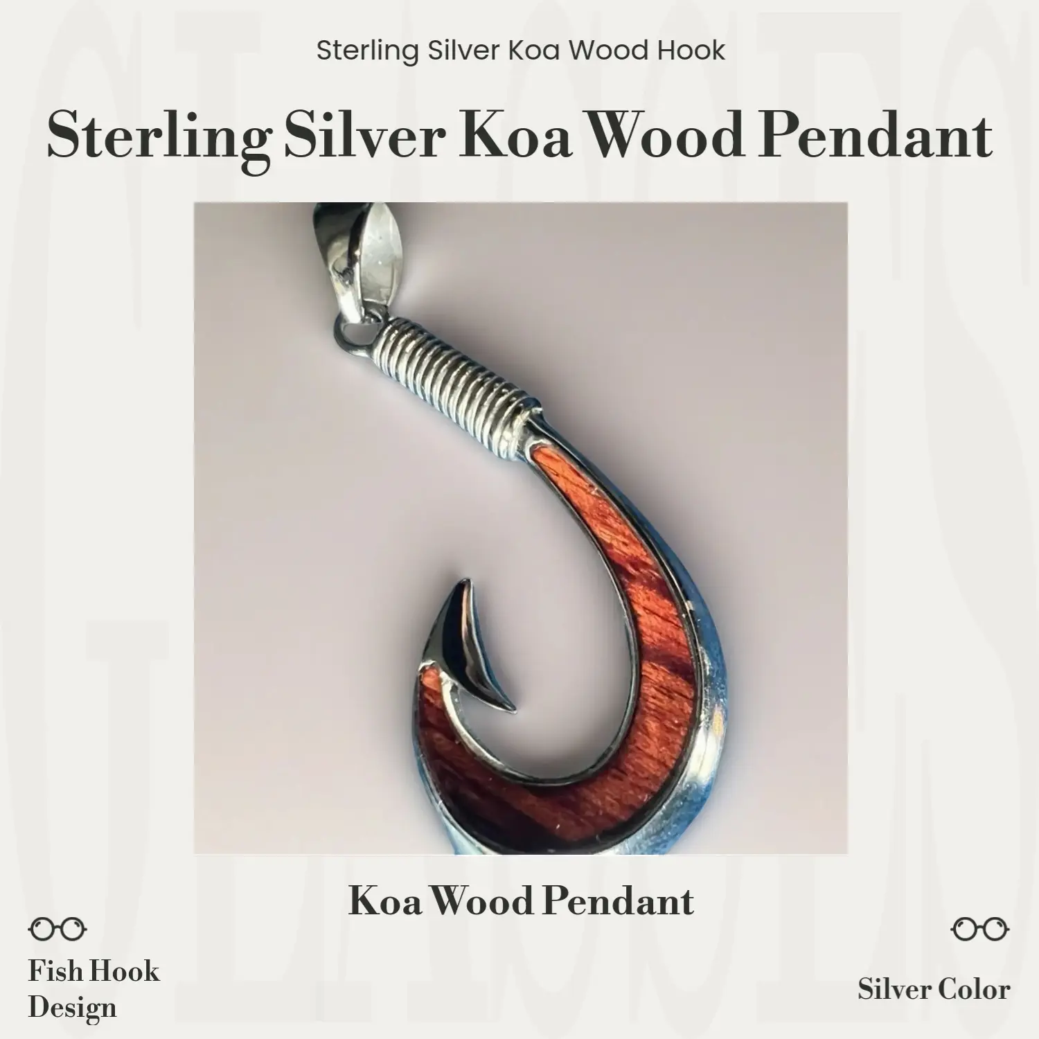Sterling silver koa wood fish hook pendant