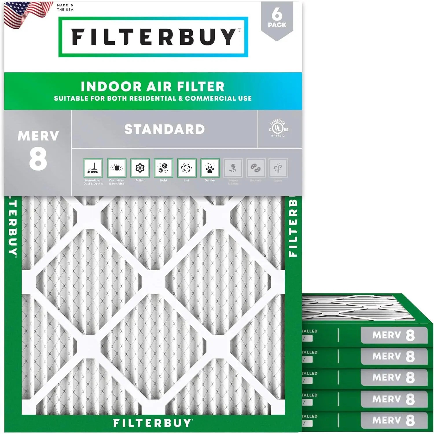 Filterbuy 17x19x1 In HVAC AC Furnace Heat Pump Air Filter (6-Pack), Pleated MERV 8 Dust Defense Filter (Actual Size: 17.00x19.00x1.00in)