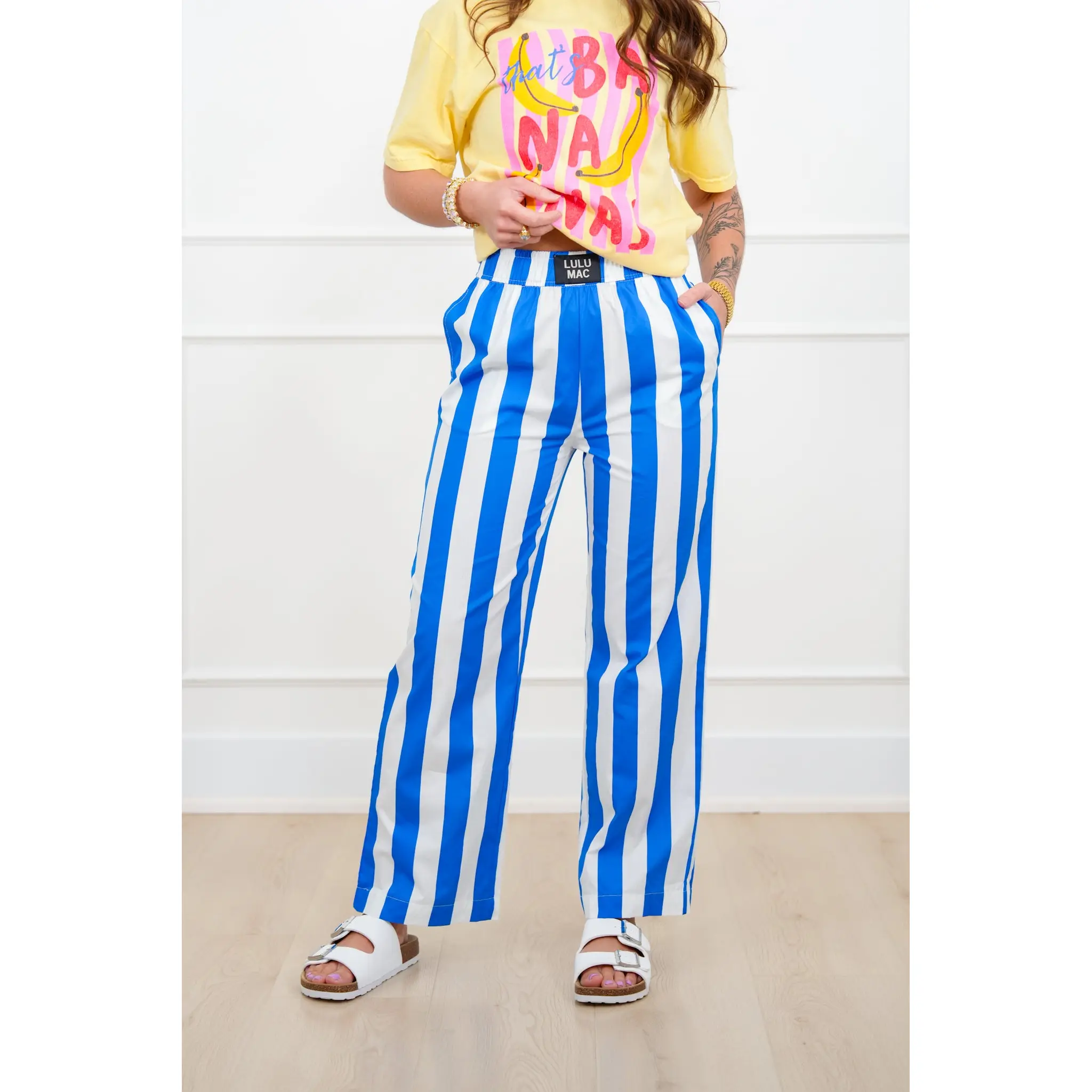 Lulu Mac Stripe Elastic Waist Pants with Side Pockets