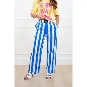 Lulu Mac Stripe Elastic Waist Pants with Side Pockets
