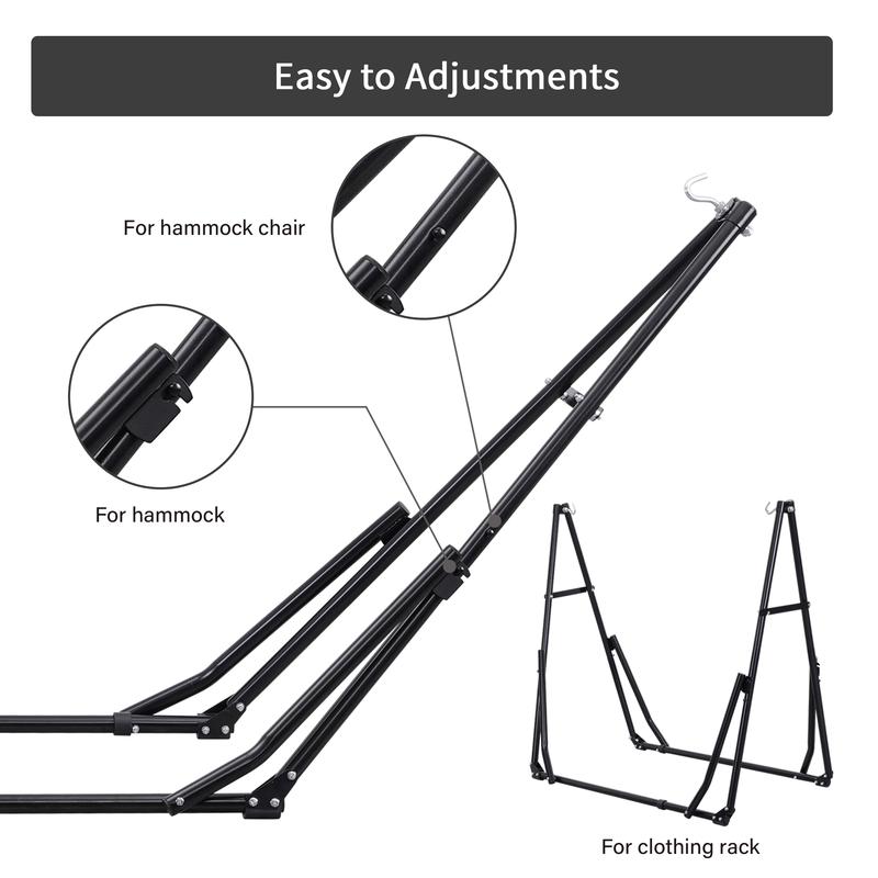 【Autumn Sale】GDY Hammock Life Double Fabric Hammock Chair with Stand Black Max 450 lbs Capacity for Hammock Camping Outdoor Lounge Modern Aesthetic Design Minimal Portable Compact Easy Setup Carabiners Included