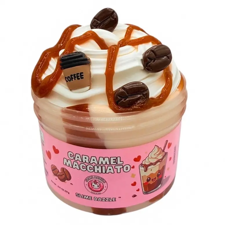 Caramel Macchiato DIY Slime 12 Fl Oz Total – Thick & Glossy Coffee Slime Set with Caramel Glaze & Milk Layers  – Kicking Caramel Scent + Coffee Bean Charms – Intermediate Slime