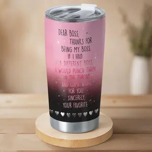 [BNB Funny Gift] Dear Boss Funny 20 Oz Stainless Steel Tumbler - Boss Appreciation 20oz Tumbler – “Dear Boss Thanks” Coffee Cup with Skull Pattern, Funny Gift for Boss Day, Birthday, or Office, Boss’s Day Cup, Gift for Halloween, Christmas, Birthday