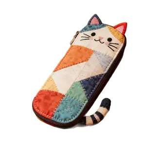 Patchwork Cat Pencil Case, Personalized Portable Pencil Case, Girly Pencil Stationery Storage Bag
