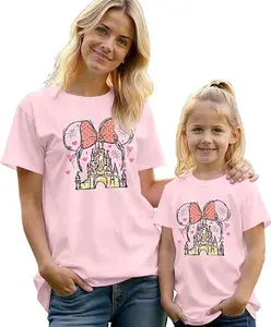Magic-themed girls' family vacation T-shirt Classic Princess Movie, Magic Kingdom themed Princess Cartoon Movie, Mom and I travel together short-sleeved top Famous Fairytale Princess