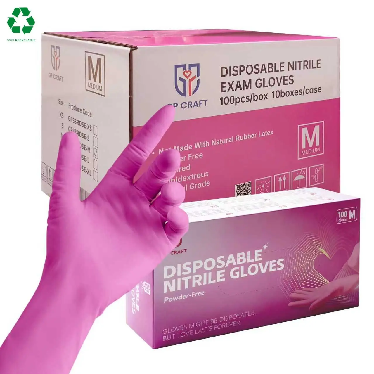 GP Craft Blush Pink 3.5mil Powder-Free Latex-Free Elastic Anti-Wear Disposable Nitrile Exam Gloves, 100pcs Box, for Household Kitchen & All-Disposable Cleaning Tasks, Household Kitchen Gloves, All-Disposable Cleaning Gloves