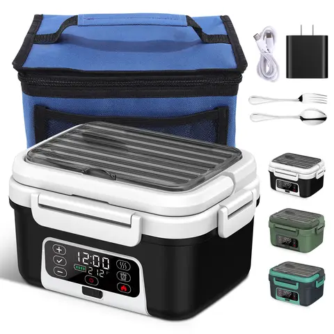 Portable Insulated Cordless Electric Heat Up Lunch Box - 1.5L (1500ml/6.3 Cups) Thick Washable Food-Grade 304 Steel Thermal Warmer Container, 20000mAh Battery, Smart Timer, 360° Heating, 220°F Hot Food for Office Travel