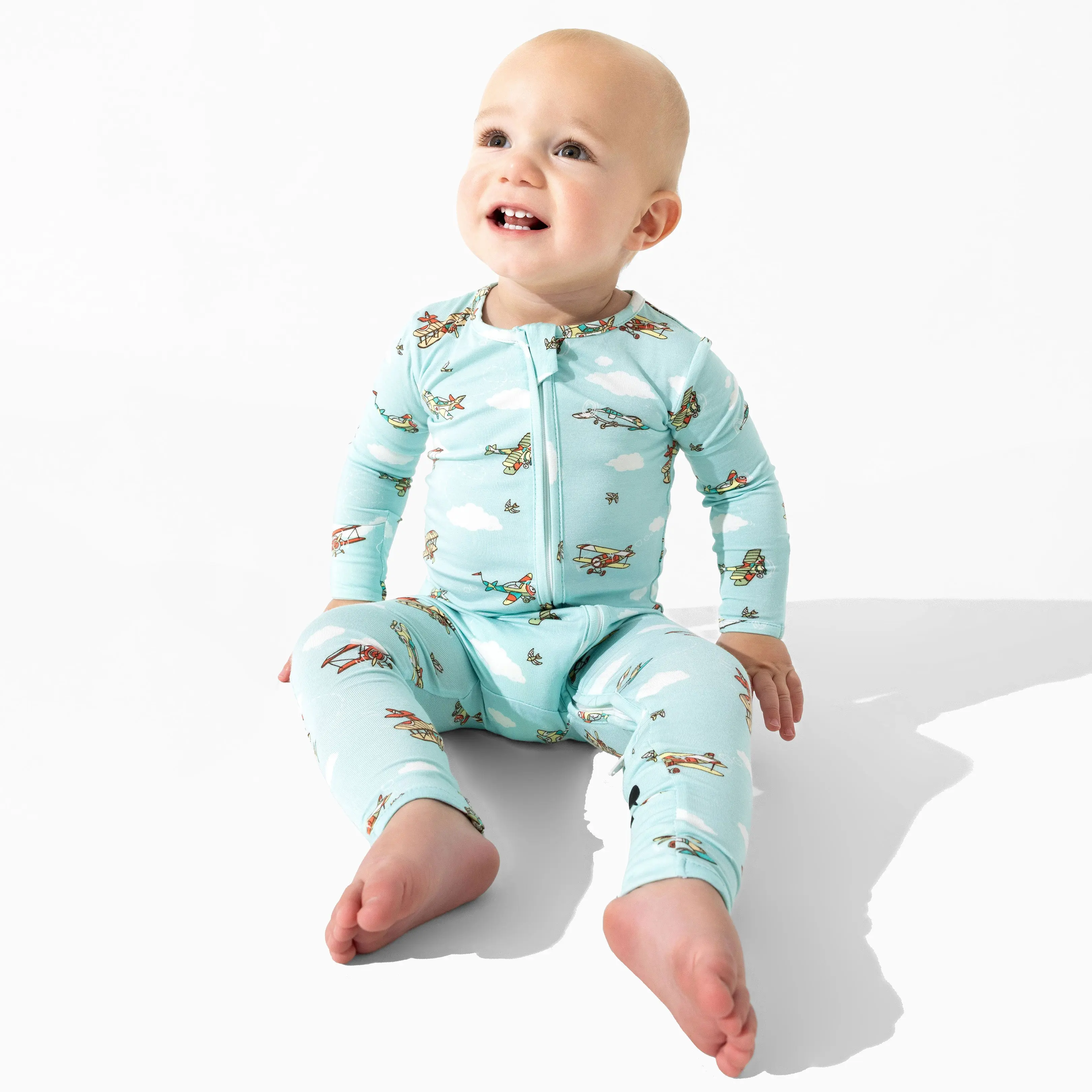 Bellabu Bear Vintage Airplanes Bamboo Convertible Footie - All in One Snug-Fitting Design