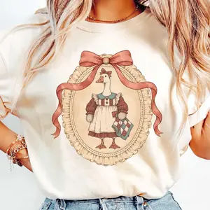 Vintage Thrifted Grandma Geese Tshirt, Coquette Cottagecore Oval Frame Folk Goose Shirt, Cozy Retro Animal Tee