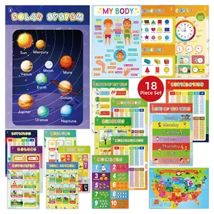 DeerSen 2026 New 18-Piece Children's Educational Poster Set for Home Classroom Decoration Preschool Kindergarten Elementary Early Learning Charts Colors Alphabet Emotions Numbers