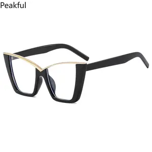 Oversized Cat Eye Clear Eyeglasses, Trending Rainbow & Black Frames, Stylish Metal Accent Anti-Blue Light Eyewear, bold angular silhouette & lightweight fit, perfect for daily office use, screen time, fashion photoshoots and statement looks