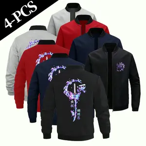 Demon Slayer Insect Hashira Shinobu Kocho Purple Butterfly Water Ring Anime Printed Black Stand Collar Zipper Baseball Jacket Loose Fit Versatile Daily Sports Commuting Casual Long Sleeve Outerwear