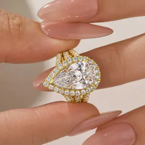 Effinny Jewelry 4.5ct Pear Cut Engagement Ring, S925 Sterling Silver Bridal Ring, 5A Grade Cubic Zirconia Rings for Women