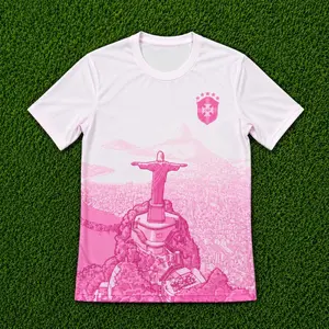 Pink Brazil Christ the Redeemer Soccer Jersey, Sakura Floral Football Shirt, Jersey for Women