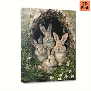 Retro Wood Painting Frame Cloth Art-Funny Rabbit Nest Wall Decorations, Home Decor Accessory, with Rabbit Nest and Flowers, Cute Children's Room and Living Room Decorative Painting, Spring Home Decoration, Ideal Children's Holiday Gifts