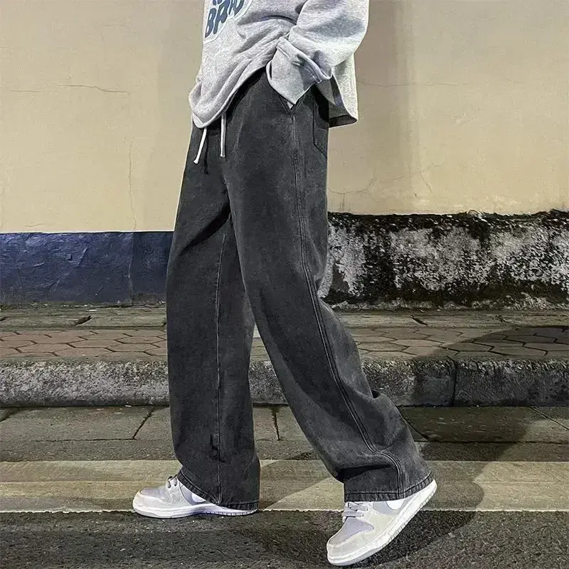 2025 New Streetwear Loose Jeans Men Korean Style Fashion Loose Straight Wide Leg Pants Men's Brand Clothing Black Light Blue Grey Pocket 2025 New Streetwear Loose Jeans Men Korean Style Fashion Loose Straight Wide Leg Pants Men's Brand Clothing Black Light Blue Grey Pocket