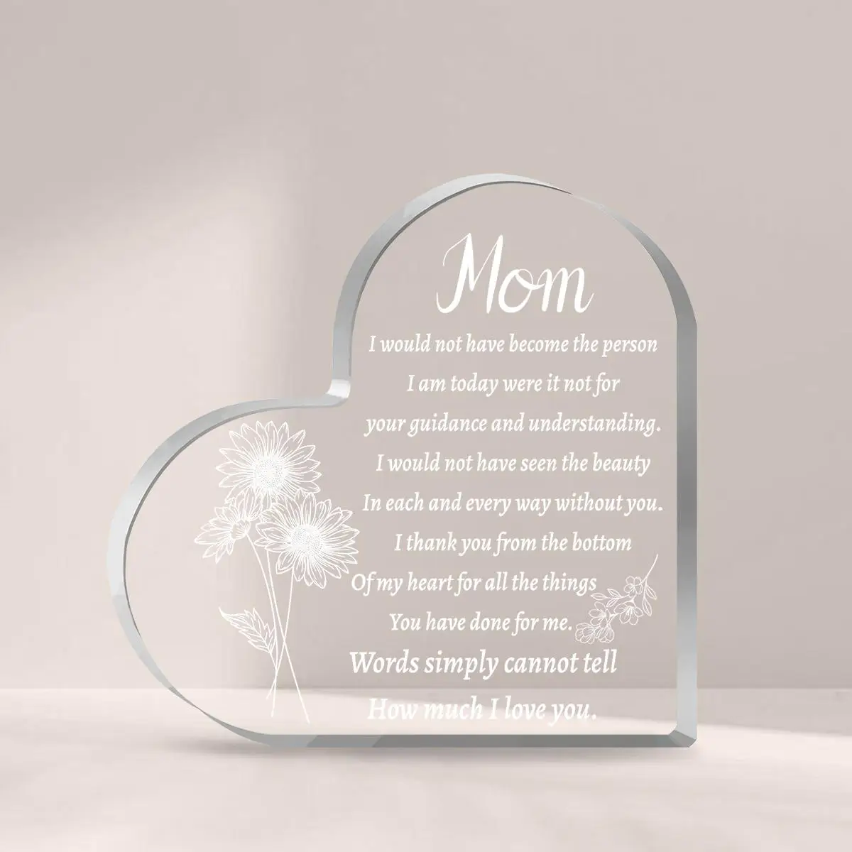 Acrylic Heart Shaped Ornaments for Room Decor, 1 Count Letter Pattern Desktop Decoration, Summer Gift, Creative Tabletop Adornment for Mom Mother Gift