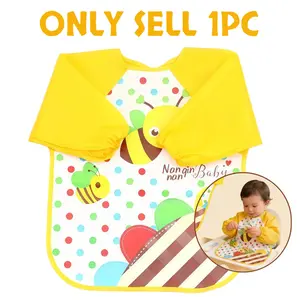 1pc cartoon long-sleeve Newborn feeding bib, with neck cover and pocket, reversible, convenient for feeding, keeps the floor and table clean, a party gift for children, Newborn Bibs