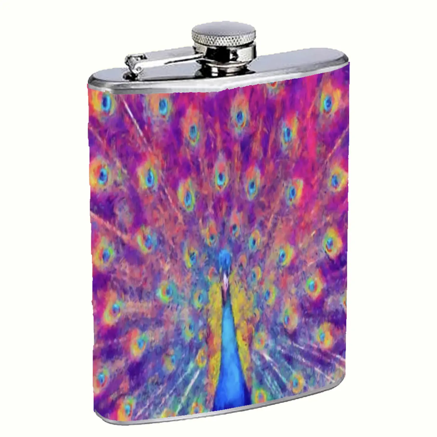 Radiant Colorful Peacock 8oz Stainless Steel Hip Flask