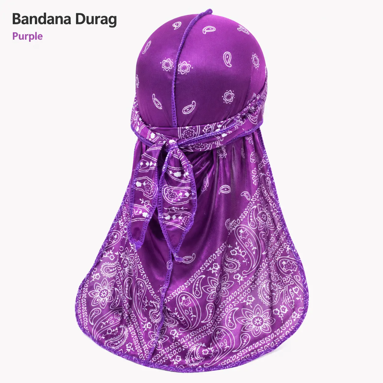 Silky Satin Bandana Durag, classic paisley print design. Unisex head wrap, soft durag for men women wave hair and daily wear