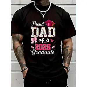 100% Cotton Senior 2026 Proud dad Of A 2026 Graduate Family T-Shirt Women's Men's Graphic Tee Crew Neck summer vacation Tops