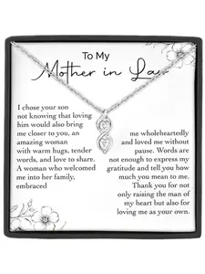 Mother's Day Gift To My Mother in law Double Heart Zircon Pendant Necklace with Card and Gift Box, Mother's Day Birthday Christmas Gift, Heart Shaped Necklace, Heart Design Necklace