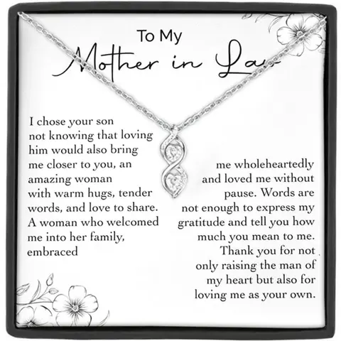 Mother's Day Gift To My Mother in law Double Heart Zircon Pendant Necklace with Card and Gift Box, Mother's Day Birthday Christmas Gift, Heart Shaped Necklace, Heart Design Necklace