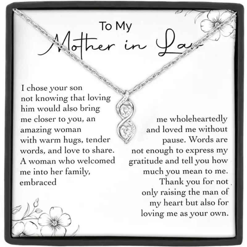 Mother's Day Gift To My Mother in law Double Heart Zircon Pendant Necklace with Card and Gift Box, Mother's Day Birthday Christmas Gift, Heart Shaped Necklace, Heart Design Necklace