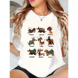 Cute White Dachshund Christmas TShirt for Women with Festive Breed Prints Ideal for Spring Summer Casual Wear and Dog Lover Gifts