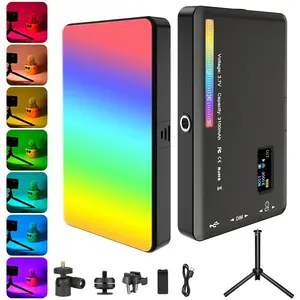 LED RGB Camera Light Full Color Output Video Light Kit Dimmable 2500K-9000K Bi-Color Panel Light CRI 95+ Rechargeable 3300mAh streaming light