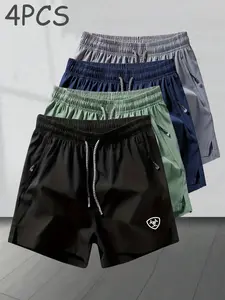 4 Pcs American Western Ice-Feel Shorts, Cool Sports Shorts, Athletic Shorts, Workout Gym Shorts, Gym Outdoor Wear, Cowboy Enthusiasts, Ariat Logo Print, Unisex, Slim-Fit, All Seasons