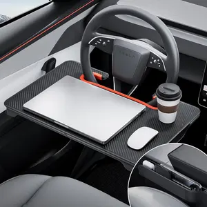 2-in-1 Car Steering Wheel Desk Tray & Car Seat Gap Filler Organizer – Foldable Carbon Fiber Look Table for Laptop, Eating, Writing – for Standard Round Ste