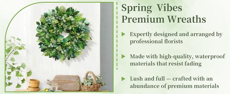 24 Inch Green Wreath for Front Door - Artificial Greenery Wreath with Berries, Indoor Outdoor All Season Year Eucalyptus Wreath for Farmhouse Home Decor, Spring Summer Fall Winter