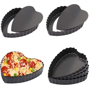 Mini Tart Pan, 6 PCS 4-inch Heart-Shaped Quiche Pans, With a Removable Bottom Pie Pan, Used For Desserts, Cake Baking, Black