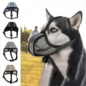 2pcs Soft Reflective Dog Muzzle for Small to Medium Dogs Day Night Walking Prevents Biting Scavenging Chewing Allows Drinking Breathing Black Polyester Fashionable Pet Accessory