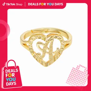KissYan Gold Initial Letter Rings for Women, 14K Vintage Dainty Heart Adjustable Non-Tarnish Name Ring Jewelry Gift Mothers Day Gift Ideas,summerwins DealsForYouDays