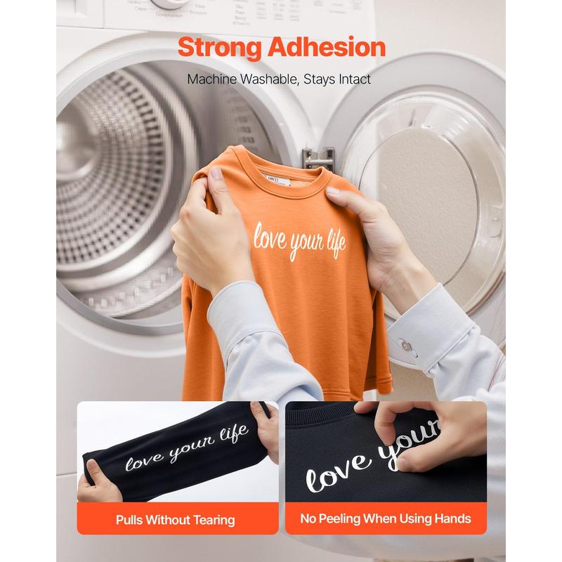 VEVOR Heat Transfer Vinyl, 12 in x 70 ft, Glossy White HTV Iron on Vinyl Roll, Easy to Cut and Weed, Strong Adhesion, Compatible with Cutting Machines, for Various Materials, T-shirts, Pillows, Hats