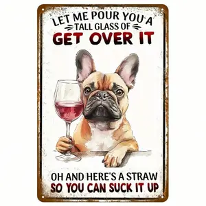 1pc Vintage French Bulldog Metal Sign, Funny Metal Poster ,2D Flat Printing Multipurpose Metal Decor With Pre-Drilled Holes For Easy Hanging, Room Decor,Home Decor,Kitchen Decor,Office Decor,Garden Decor,Outdoor Decor,Bedroom