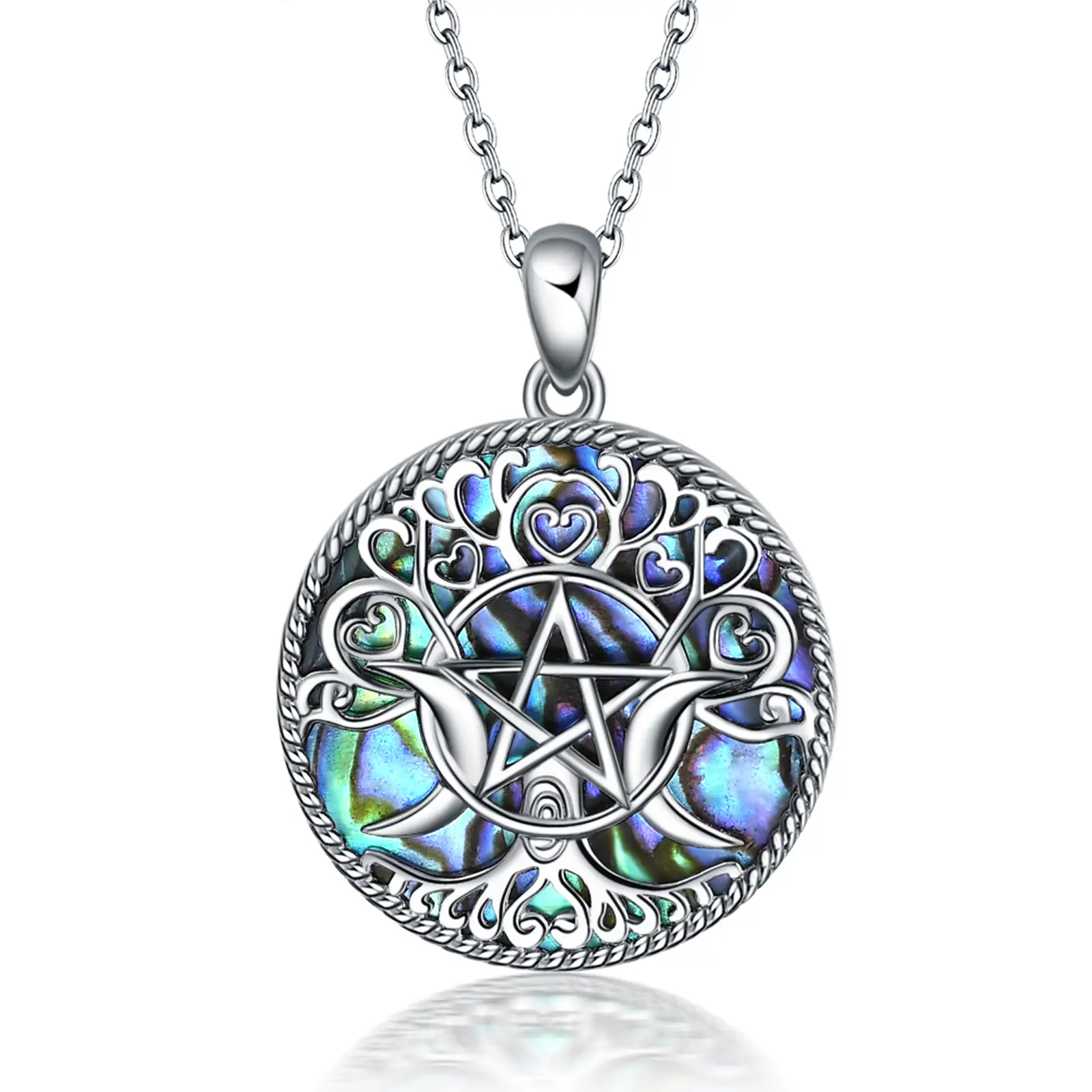 YFN Triple Moon Goddess Necklace 925 Sterling Silver Pentagram Witches Knot Pendants Hecate Amulet Tree of Life Jewelry Gift for Women