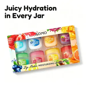 8 Pcs Fruity Lip Balm Set, Hydrating & Moisturizing Lip Care, Non-sticky Light Texture, Day Moisturizer & Night Lip Mask, Portable Mini Size, Exquisite Gift Box for Daily Lip Hydration